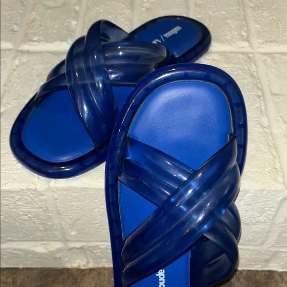 Melissa by Larroude Blue Women's Jelly Slide Sandals, size 8 - Picture 3 of 9